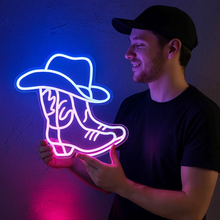 Load image into Gallery viewer, USB-Powered Cowboy Boots Neon Sign for Western Decor
