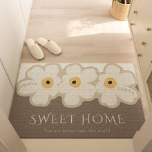 Load image into Gallery viewer, Floral Welcome Mat with Sweet Home Daisy Print, Non Slip Backing and Washable Textured PVC in Three Sizes
