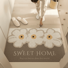 Load image into Gallery viewer, Floral Welcome Mat with Sweet Home Daisy Print, Non Slip Backing and Washable Textured PVC in Three Sizes
