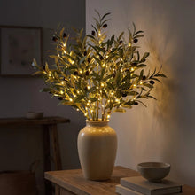 Load image into Gallery viewer, Light Up Faux Olive Branch with Soft Golden Glow Battery Powered for Vases and Shelves
