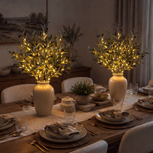 Load image into Gallery viewer, Light Up Faux Olive Branch with Soft Golden Glow Battery Powered for Vases and Shelves
