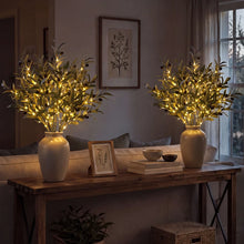 Load image into Gallery viewer, Light Up Faux Olive Branch with Soft Golden Glow Battery Powered for Vases and Shelves
