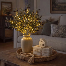 Load image into Gallery viewer, Light Up Faux Olive Branch with Soft Golden Glow Battery Powered for Vases and Shelves
