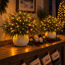 Load image into Gallery viewer, Light Up Norfolk Pine Branch with Warm Golden Twinkles Battery Powered in Classic Red Berry Or Frosted
