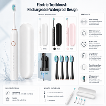 Load image into Gallery viewer, Sonic Electric Toothbrush with Two Minute Timer and Four Replacement Heads
