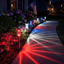 Load image into Gallery viewer, Solar Ground Lights Set of 3 with Red Blue and White Glow for Outdoor Celebrations
