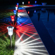 Load image into Gallery viewer, Solar Ground Lights Set of 3 with Red Blue and White Glow for Outdoor Celebrations
