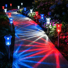 Load image into Gallery viewer, Solar Ground Lights Set of 3 with Red Blue and White Glow for Outdoor Celebrations
