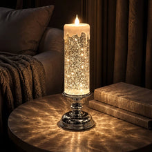 Load image into Gallery viewer, Flameless Glitter Glow Candle with Swirling Shimmer and Golden LED Light in White Gold Or Red
