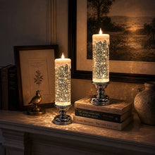 Load image into Gallery viewer, Flameless Glitter Glow Candle with Swirling Shimmer and Golden LED Light in White Gold Or Red
