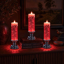 Load image into Gallery viewer, Flameless Glitter Glow Candle with Swirling Shimmer and Golden LED Light in White Gold Or Red

