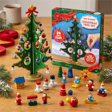 Load image into Gallery viewer, Wooden Desktop Christmas Tree Calendar with 24 Small Ornaments to Unwrap and Hang Each Day
