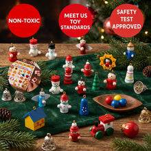 Load image into Gallery viewer, Wooden Desktop Christmas Tree Calendar with 24 Small Ornaments to Unwrap and Hang Each Day
