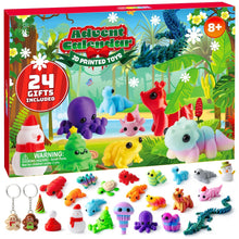 Load image into Gallery viewer, Advent Calendar Box with 24 Hard 3D Printed Toys Shaped Like Animals and Festive Items

