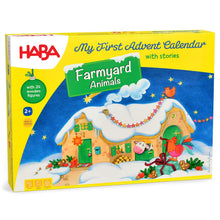 Load image into Gallery viewer, Wooden Farm Animal Advent Calendar with 24 Figures, Storybook and Winter Backdrop for Toddlers
