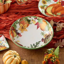 Load image into Gallery viewer, Autumn Botanical Ceramic Serving Bowl with Pumpkin and Leaf Print 13 Inch
