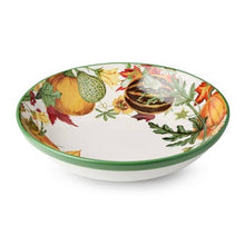 Load image into Gallery viewer, Autumn Botanical Ceramic Serving Bowl with Pumpkin and Leaf Print 13 Inch
