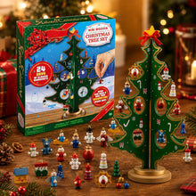 Load image into Gallery viewer, Wooden Desktop Christmas Tree Calendar with 24 Small Ornaments to Unwrap and Hang Each Day
