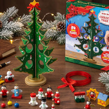 Load image into Gallery viewer, Wooden Desktop Christmas Tree Calendar with 24 Small Ornaments to Unwrap and Hang Each Day
