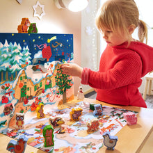 Load image into Gallery viewer, Wooden Farm Animal Advent Calendar with 24 Figures, Storybook and Winter Backdrop for Toddlers
