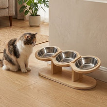 Load image into Gallery viewer, Elevated Cat Bowl, 15° Tilt Adjustable Bamboo Stand with Stainless Steel Bowls
