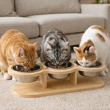 Load image into Gallery viewer, Elevated Cat Bowl, 15° Tilt Adjustable Bamboo Stand with Stainless Steel Bowls
