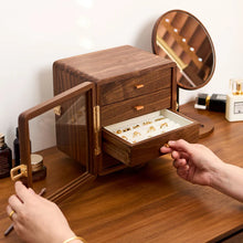 Load image into Gallery viewer, Black Walnut 360 Rotating Dual Sided Jewelry Box Organizer

