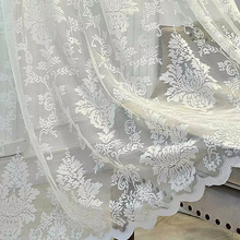 Load image into Gallery viewer, Elegant White Lace Tulle Curtains with Floral Design for Bedroom or Living Room
