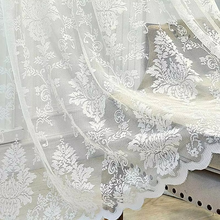 Load image into Gallery viewer, Elegant White Lace Tulle Curtains with Floral Design for Bedroom or Living Room
