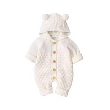 Load image into Gallery viewer, Cozy Knit Hooded Baby Romper with Adorable Bear Ears
