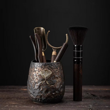 Load image into Gallery viewer, Dragon Gilt Ceramic Tea Set with Pottery Canister and Lotus Pot for Traditional Tea Ceremony
