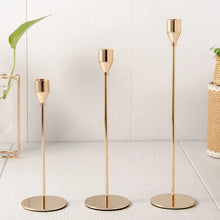 Load image into Gallery viewer, Modern Metal Gold Candlestick Holders for Wedding and Home Decor
