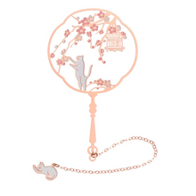 Load image into Gallery viewer, Metal Tassel Calligraphy Bookmark – Chinese Style Fan Design for Books and Journals
