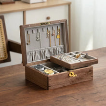 Load image into Gallery viewer, Solid Walnut Two-Tier Jewelry Box Organizer with Suede Lining
