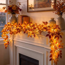Load image into Gallery viewer, Six Foot Foliage Garland with Warm Golden Lights for Mantels Shelves and Doorways
