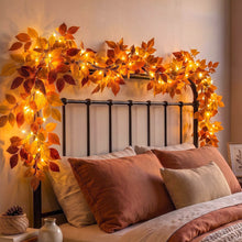 Load image into Gallery viewer, Six Foot Foliage Garland with Warm Golden Lights for Mantels Shelves and Doorways
