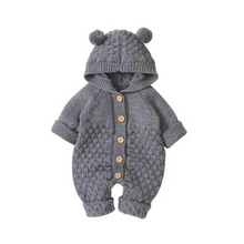Load image into Gallery viewer, Cozy Knit Hooded Baby Romper with Adorable Bear Ears
