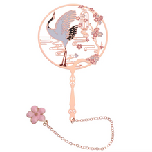 Load image into Gallery viewer, Metal Tassel Calligraphy Bookmark – Chinese Style Fan Design for Books and Journals
