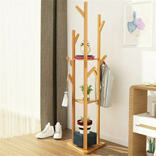 Load image into Gallery viewer, Bamboo Coat Rack Tree with 9 Hooks and 3-Layer Shelf Stand
