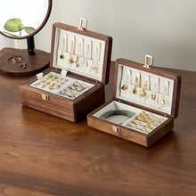 Load image into Gallery viewer, Walnut Jewelry Box Two-Layer Velvet Lined Organizer
