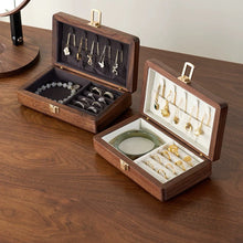 Load image into Gallery viewer, Walnut Jewelry Box Two-Layer Velvet Lined Organizer
