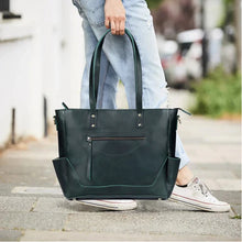 Load image into Gallery viewer, Buffalo Leather Crossbody Laptop Tote Bag, Green

