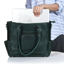 Load image into Gallery viewer, Buffalo Leather Crossbody Laptop Tote Bag, Green

