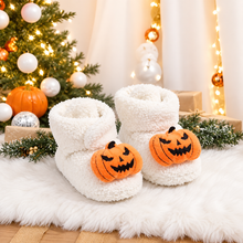 Load image into Gallery viewer, Ankle High Slippers with Pumpkin and Spider Design for Kids, Fleece Polyester Blend
