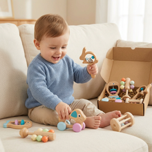Load image into Gallery viewer, Natural Wood Rattle Gift Set for Baby Sensory Play
