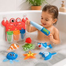 Load image into Gallery viewer, Magnetic Fishing Bath Toy with Floating Sea Creatures and Mesh Storage Net
