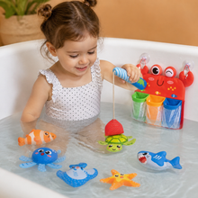 Load image into Gallery viewer, Magnetic Fishing Bath Toy with Floating Sea Creatures and Mesh Storage Net
