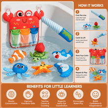 Load image into Gallery viewer, Magnetic Fishing Bath Toy with Floating Sea Creatures and Mesh Storage Net
