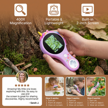 Load image into Gallery viewer, Kids Handheld Digital Microscope with Built in Screen and 500x Zoom in Dinosaur and Unicorn Styles
