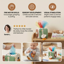 Load image into Gallery viewer, Montessori Baby Sensory Tissue Box with Soft Crinkle Tissues for Touch Play
